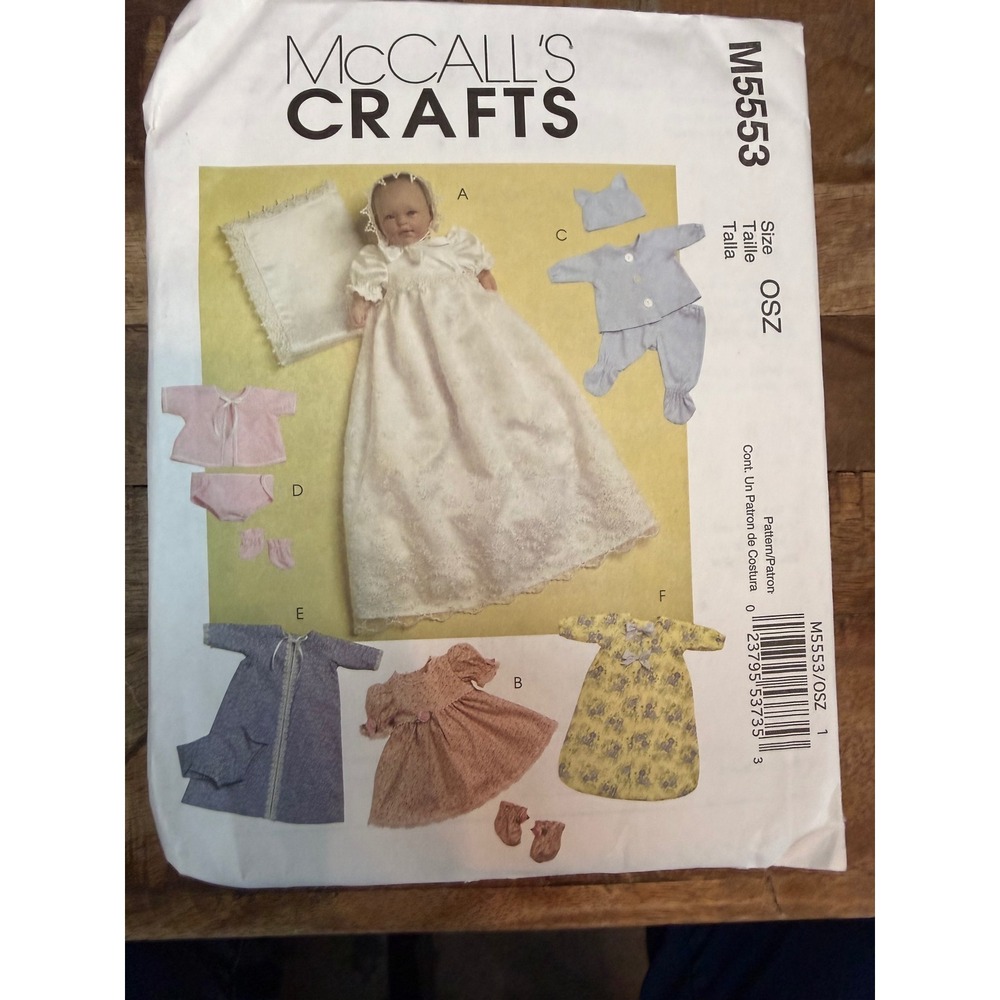 McCalls Crafts M5553 Baby Doll Clothes Sewing Pattern 11-16 Inch Gown Robe OSZ